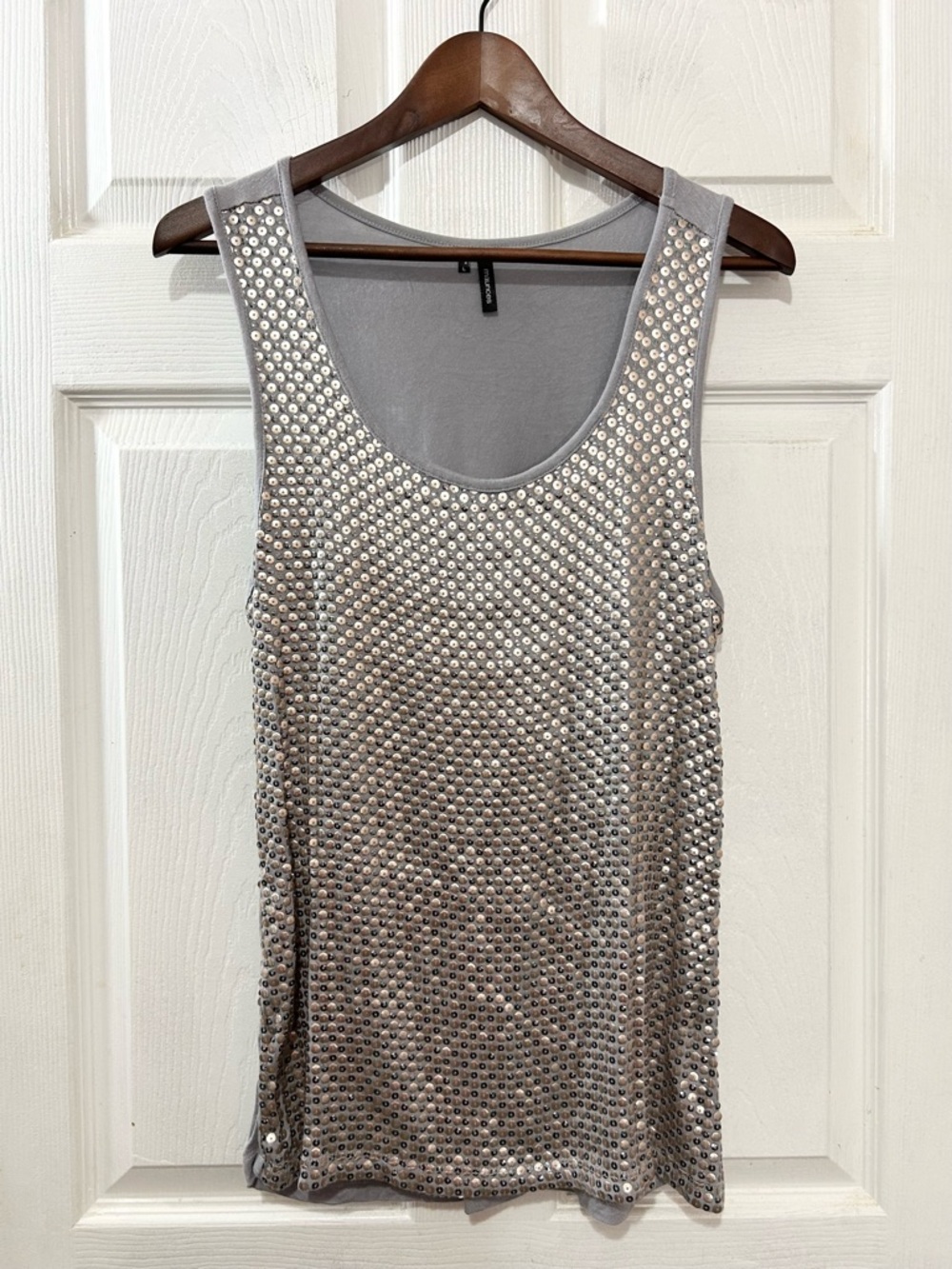 Maurice's Women's Gray Silver Sequin Scoop Neck Tank Top Sparkle Party Sz Large